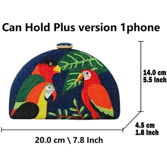 ❤️ Parrot Bag Women Crystal Clutch Cocktail Prom Bird Party Handbags Rhinestone - Picture 3 of 9